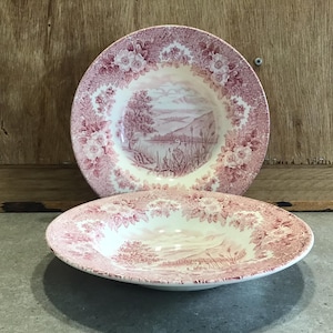 2 Vintage English Ironstone Tableware LTD - English red with white ironstone plates Made in England