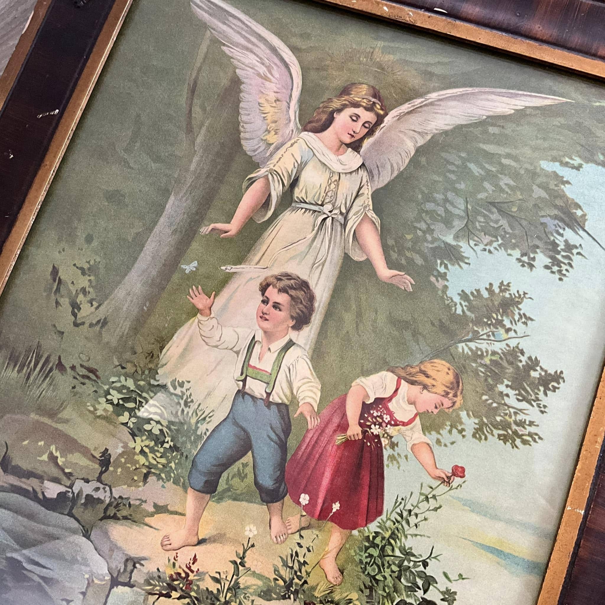 ヴィンテージ額入り宗教画：守護天使と子供たち（21 x 25） - Etsy 日本