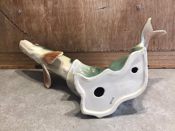 Vintage Jema Holland 344 Ceramic Pike Fish on A Wave Figurine With