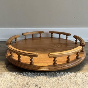Wooden Brown Kitchen Lazy Susans for sale | eBay Vintage Solid Oak Wood Lazy Susan Organizer Turntable Railed Sturdy Heavy main image 1