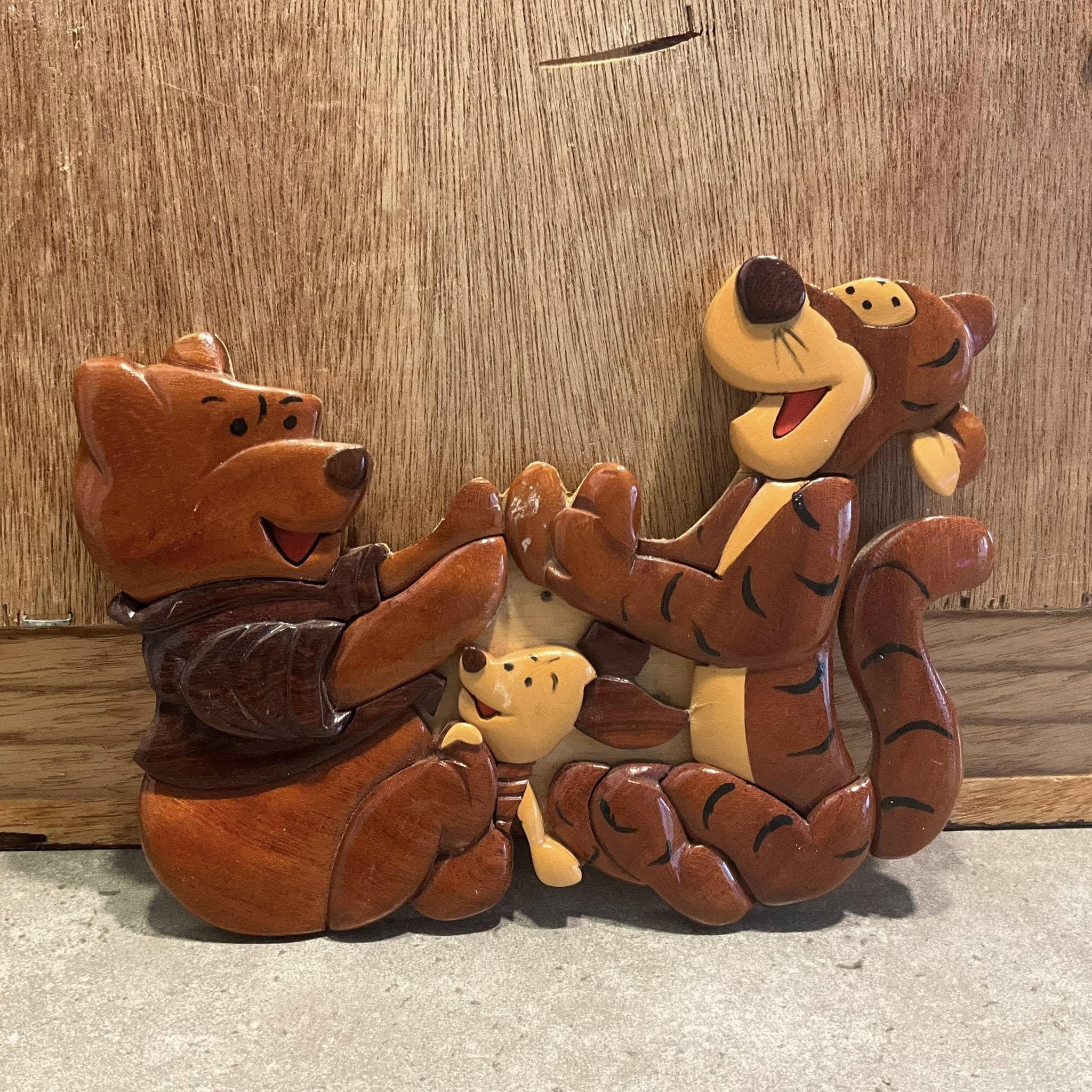 Vintage Intarsia Disney Winnie the Pooh, Tigger and Piglet Carved