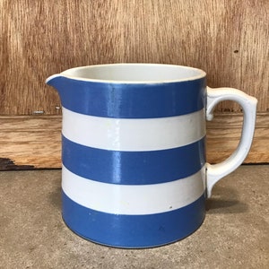 Pichet vintage Green Co Gresley England cornishware à rayures bleues et blanches