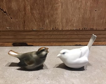 2 Royal Copenhagen Vintage Danish Porcelain Birds Figurines White and Brown