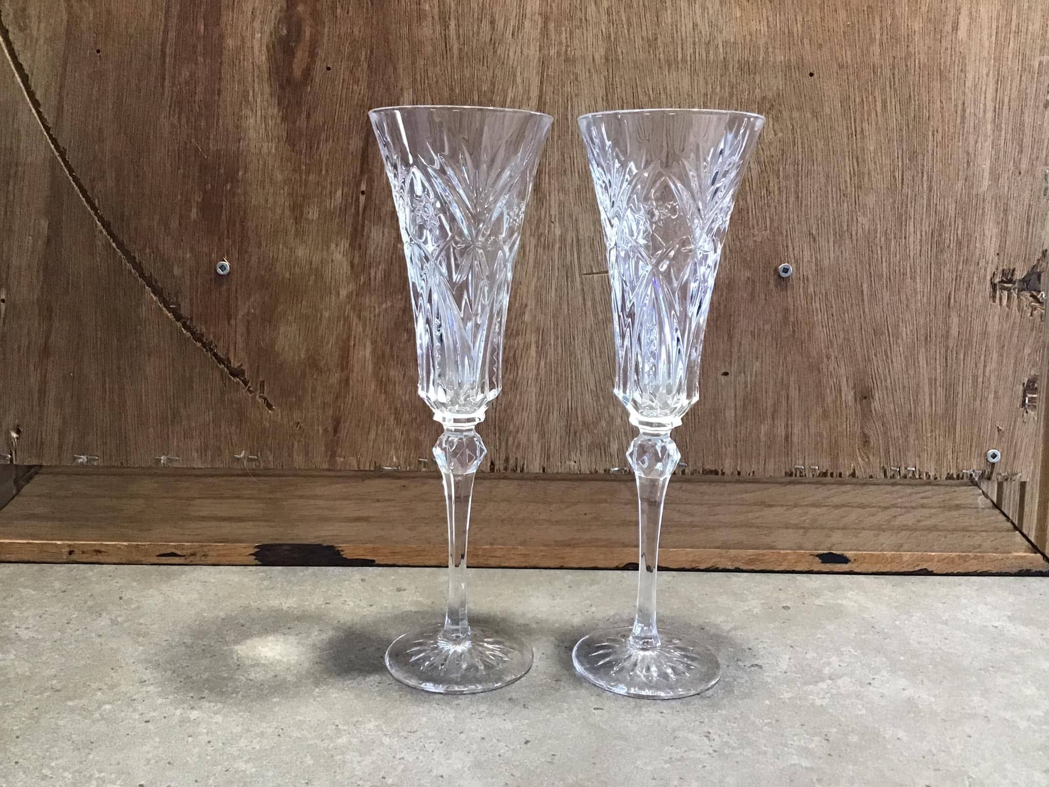 2 Fluted Champagne Vincennes by CRISTAL D'ARQUES-DURAND Blown Glass Made in France