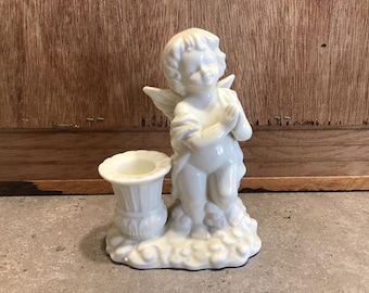 Vintage Ceramic Cherub Candle Holder: Gothic Rococo Angel Decor