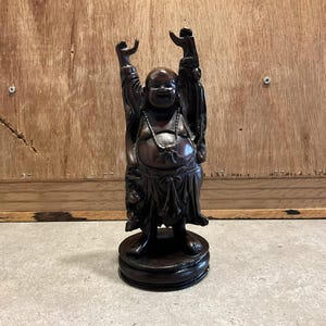Buddha with hands up Statue, Happy Buddha Figurine, 9 inches Tall