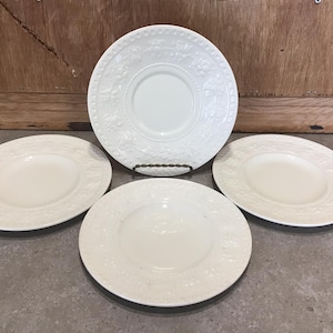4 Vintage Wellesley Wedgwood China 6.8” Plates Set Off White Embossed Fruit