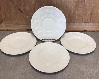 4 Vintage Wellesley Wedgwood China 6.8” Plates Set Off White Embossed Fruit