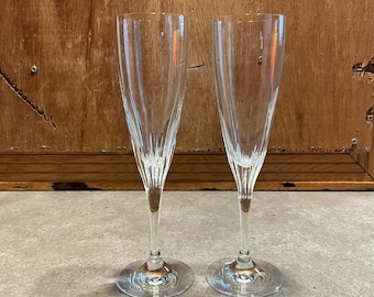Vintage Schott Zwiesel Crystal Champagne Flutes – Set of 2 Tango Pattern Glasses – Signed, German Lead Crystal Toasting Flutes