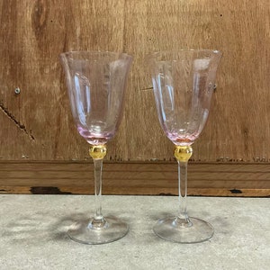 2 Royal Albert Old Country Roses Formal Pink / Lavender Wine Goblets Gold Ball Stemware Glasses