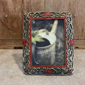 Mason Lane, Lovely Floral Red Crystals picture frame, Vintage Bronze Tone Frame, Ornate Metal Frame, Picture Frame,  Vintage Frame