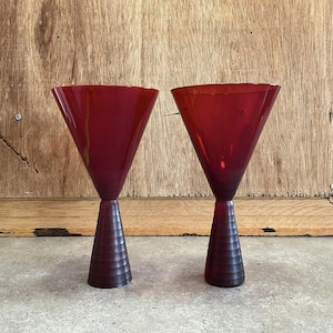 Mikasa Red Wine/Champagne Goblets Horizontal Rings Stem ~Set of 2