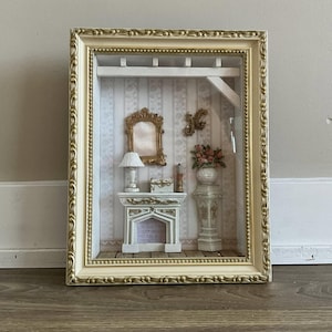 Vintage 3D Victorian Framed Diorama Shadow Box Fireplace Scene | Victorian Living Room Wall Art | Fireplace Decor | Wall Hanging