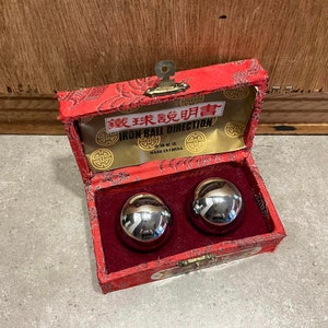 Vintage Silver Tone Chinese Baoding Stress Balls, Vintage Chiming Harmony Ball&#39;s, Baoding Balls, Chinese Health Balls with Box