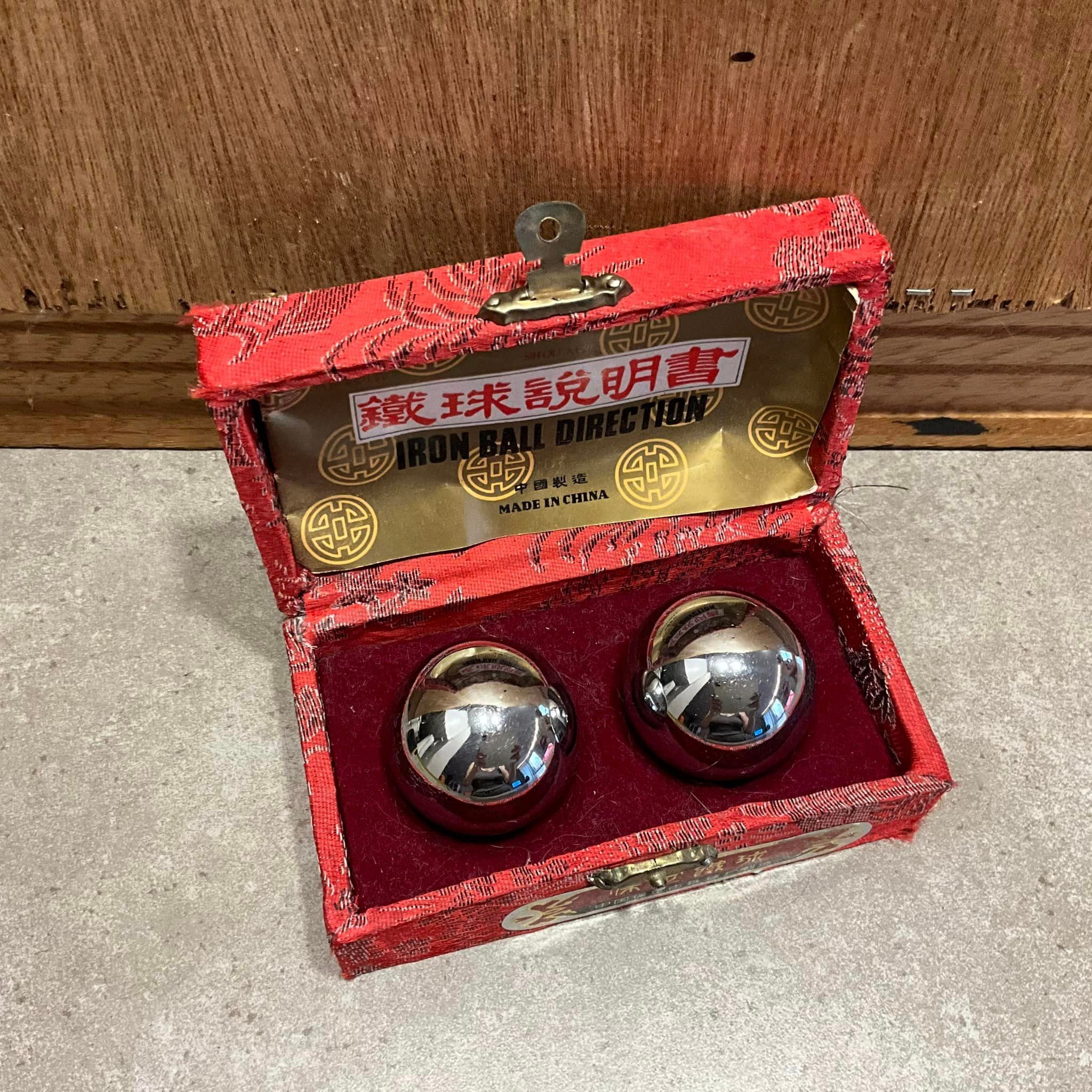 Vintage Silver Tone Baoding Balls: Chinese Health Stress Balls with Box