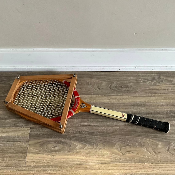 Ancien presse raquette de Tennis à ressort en chêne vernis (Cadre photo, miroir