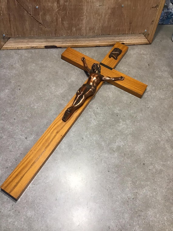 Vintage Extra Large Wall Crucifix 29 With Bronze Color Etsy