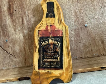 Pintura em madeira natural no estilo de garrafa de uísque Jack Daniel's, decoração para bar, espaço masculino