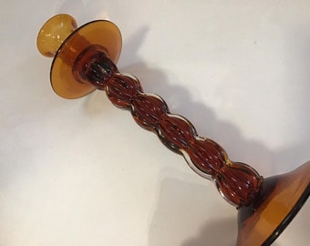 Vintage Amber Blown Glass Candle Holder | Taper Dinner Table Decor