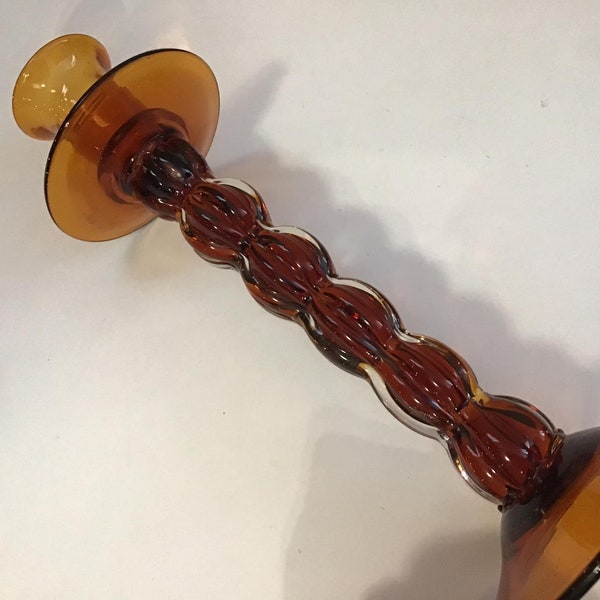 Vintage Amber Blown Glass Candle Holder | Taper Dinner Table Decor