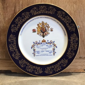 Vintage Aynsley Prince Charles und Lady Diana Spencer Gedenken Ehe Platte 1981 Feines englisches Bone China Made in England