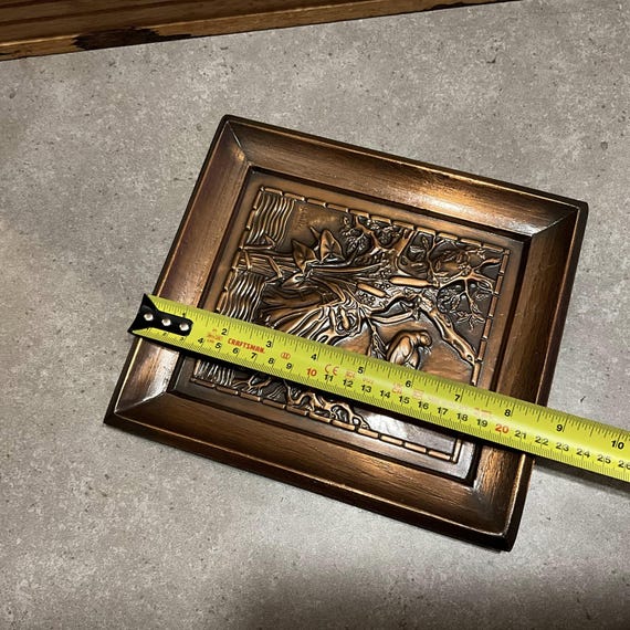Vintage Copper Embossed Wall Hanging Art Plaque Bird Albert Gilles