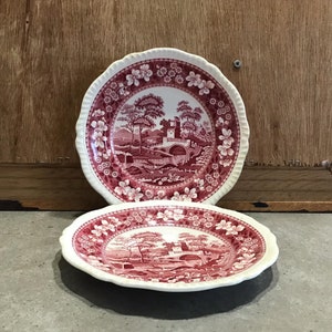 Vintage Spode Salad Plates "Spode Tower" Made in England Pink Set of 2 Early backstamp Copeland Spode china Pink Tower