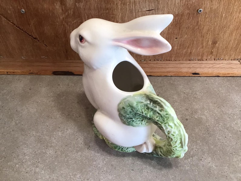 Vintage Italy Bunny Ceramic Pitcher With Cabbage Handle Country Decor ...