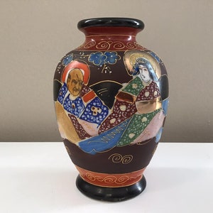 Antique Japanese Satsuma Moriage Porcelain Vase Hand Painted Gold Gilded Vase Satsuma Ware Collectible Vase