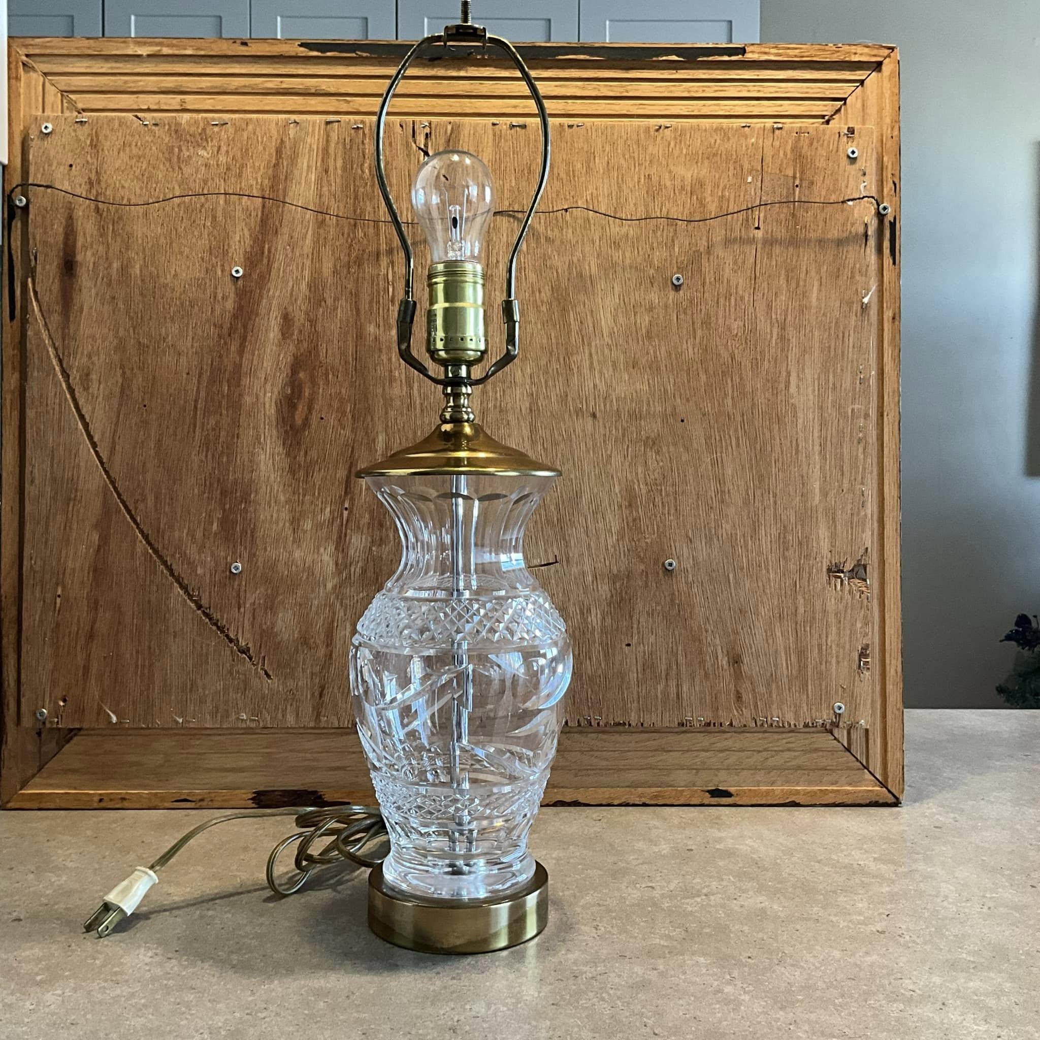 WATERFORD CRYSTAL Glass & Brass Lamp, Vintage Cut Crystal Accent Table Lamp