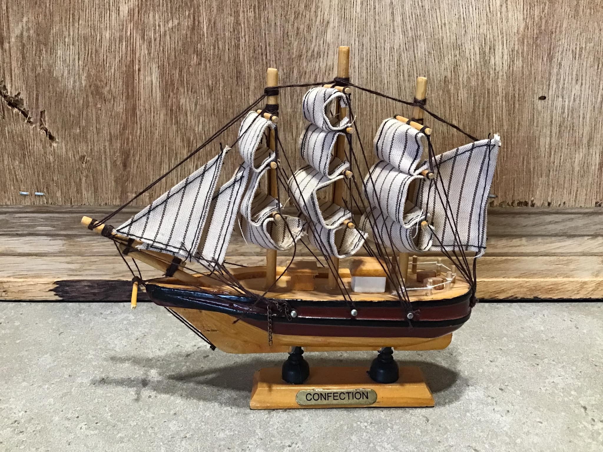 Vintage Wood and Canvas Sailing Ship, Sailboat, Wooden Ship Model