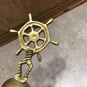 Vintage Brass Ship Bell: Nautical Captain&#39;s Wheel Hand Bell