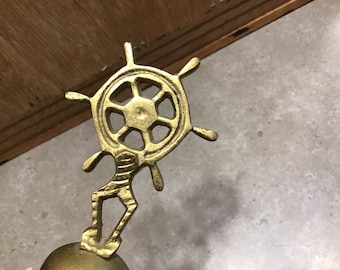 Vintage Brass Ship Bell: Nautical Captain's Wheel Hand Bell