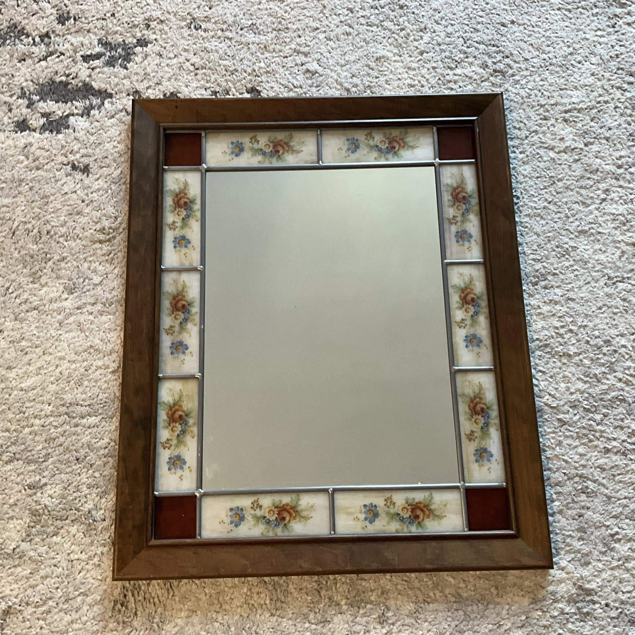 Vintage Floral Mirror: Mosaic Stained Glass Border, Wood Frame - Etsy