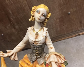Victorian Lady Figurine Genuine Carrara Marble Made in Italy Vintage