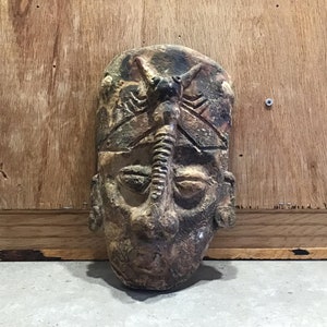 Aztec Man Clay Mask 3D Old Vintage Wall Mayan Pottery Art