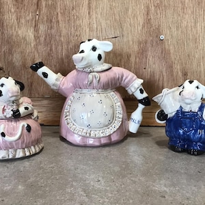 Cow Family, Teapot, Creamer, Sugar Bowl, Farm Kitchen Cow Decor, Set of 3