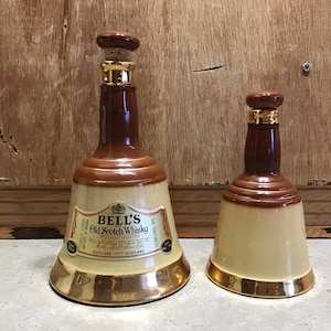 2 Vintage BELLS BLENDED SCOTCH Glazed Pottery Decanters | Made in England by Wade | Bar, Den, or Man Cave Decor