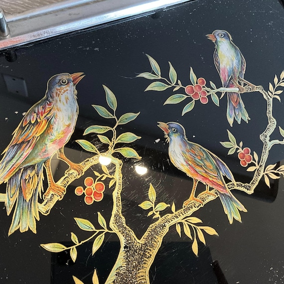 鳥が描かれた古いヴィンテージアールデコ調の金属トレイ - Etsy 日本