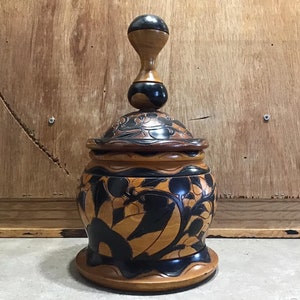 A Beautifully Carved and Lacquered by Hand Unique Wooden Bowl with Lid.