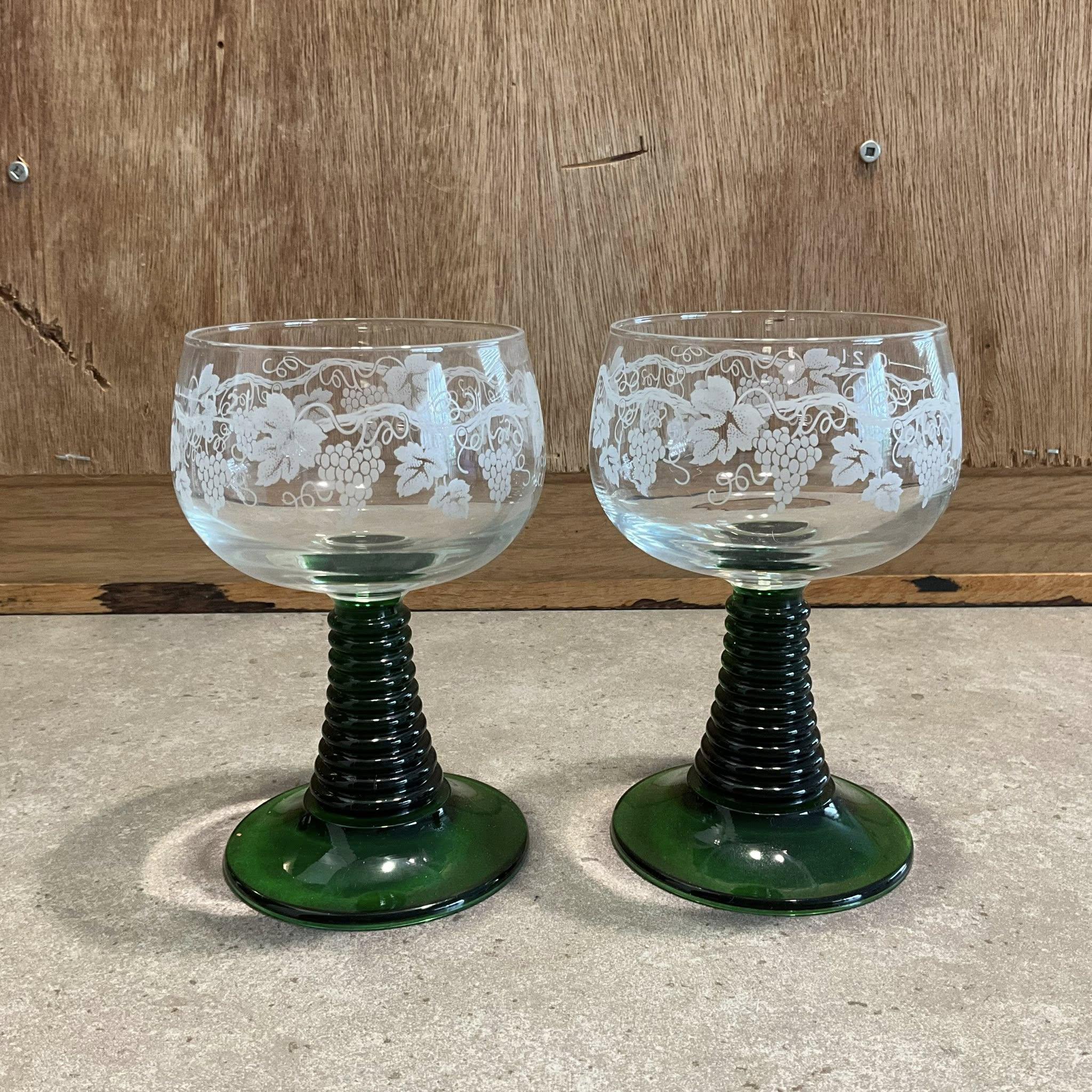 2 Vintage Luminarc France Crystal D'arques Green Beehive Roemer