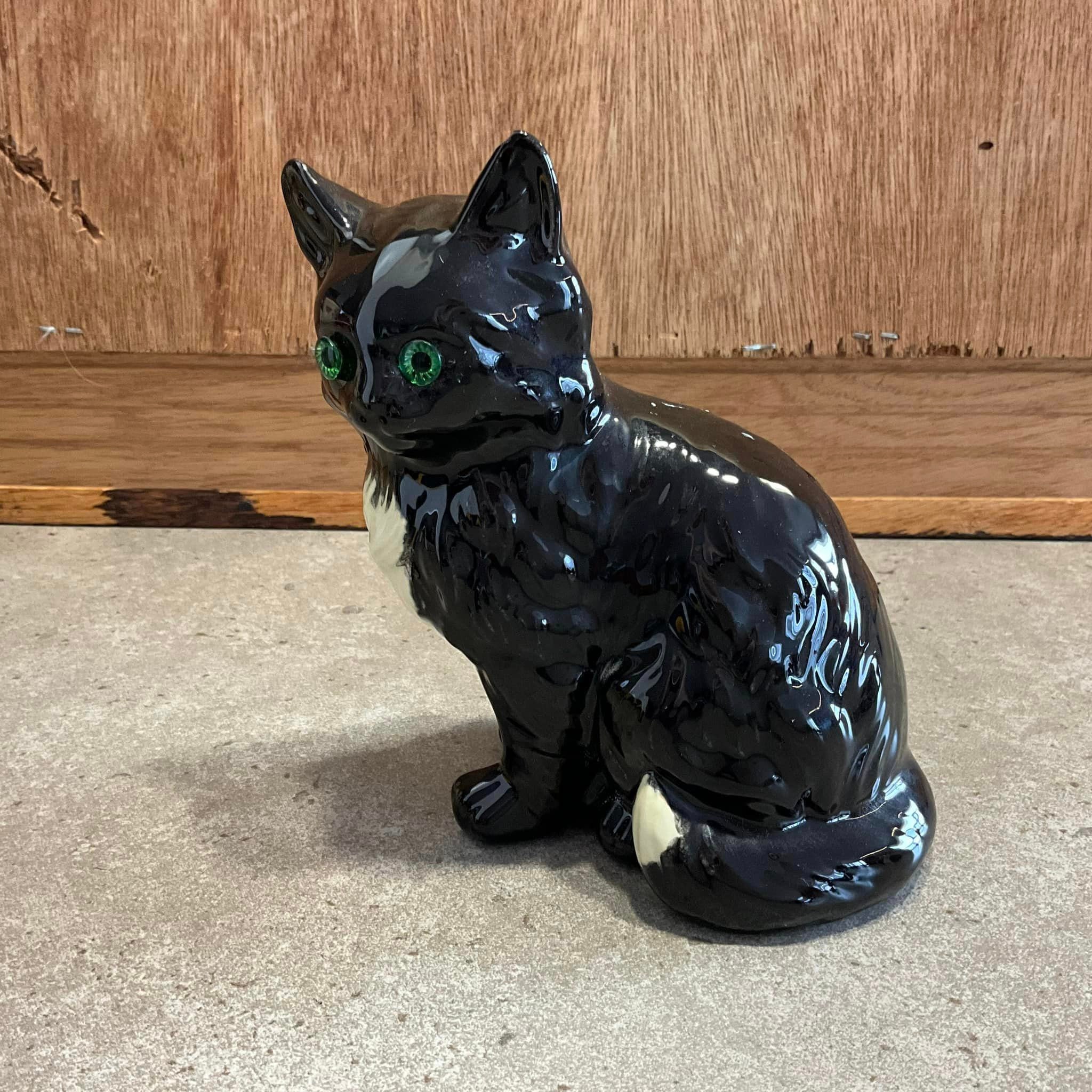 Vintage Black Cat With Green Eyes, Black Cat Figurine