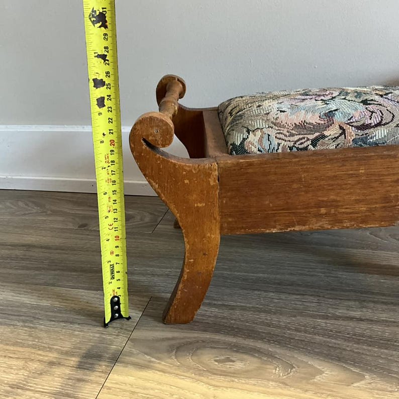 Antique Floral Tapestry Foot Stool French Provincial Tapestry Top Stool