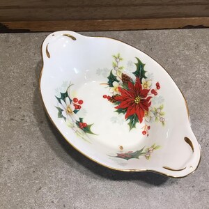Vintage Royal Albert Poinsettia small oval serving dish, bone china, made in England, 1970s, lemon wedges for your Christmas tea