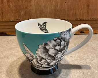 Portobello Bone China Butterfly Black/Blue Floral Coffee/Tea Mug