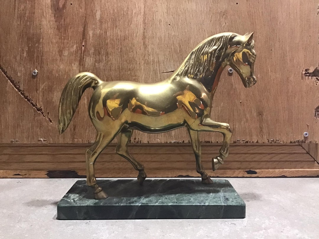 Vintage Brass Horse Statue on Marble Base Etsy