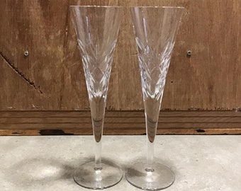 2 Bohemia Crystal Champagne Flutes Czech Republic