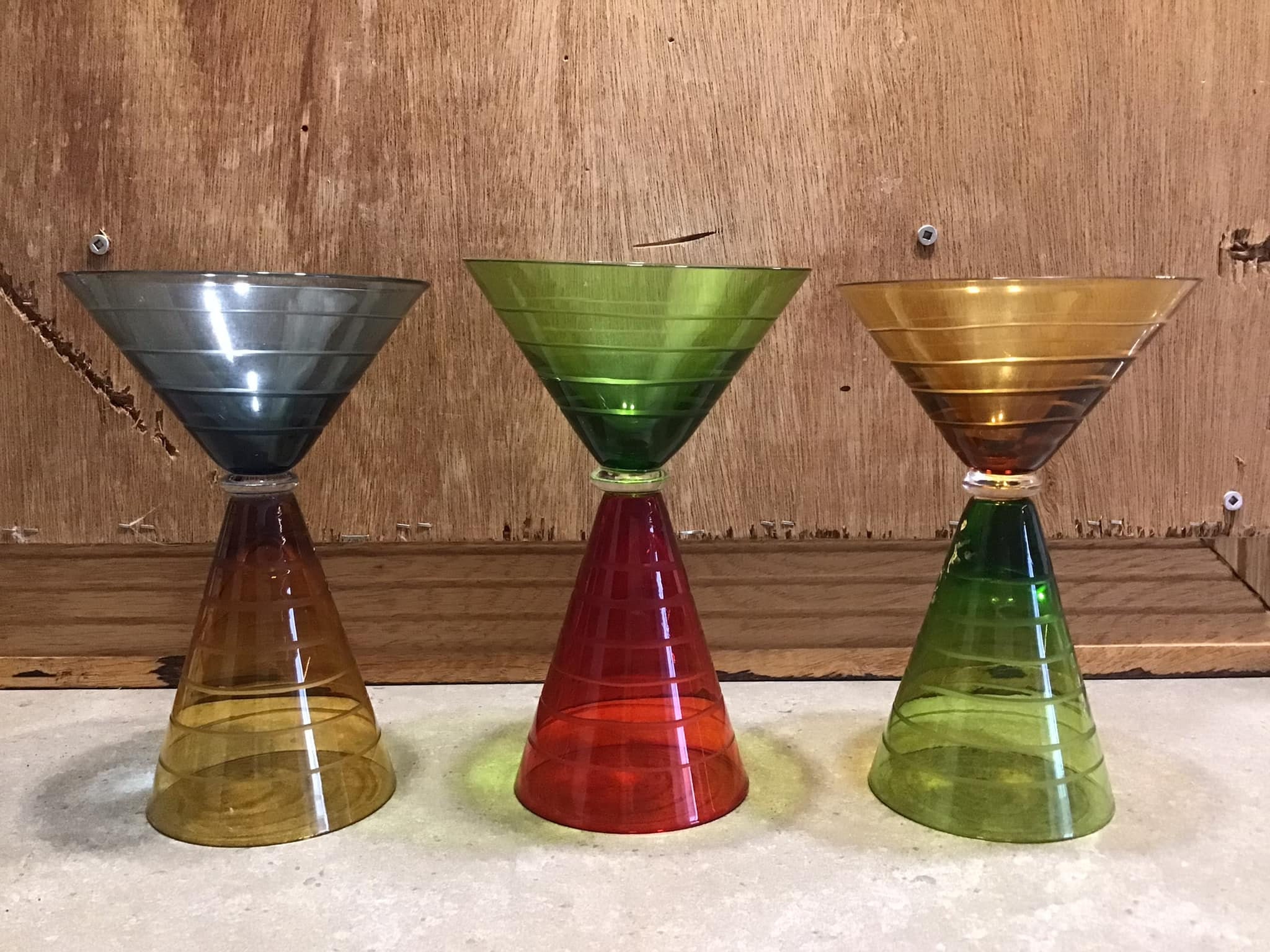 Unique Cocktail Glasses Set of 2 8-Ounce Double Sided Colorful Glass, Cute Cocktail Glassware Vintage Coupe Cups for Wine, Martini, Cordial