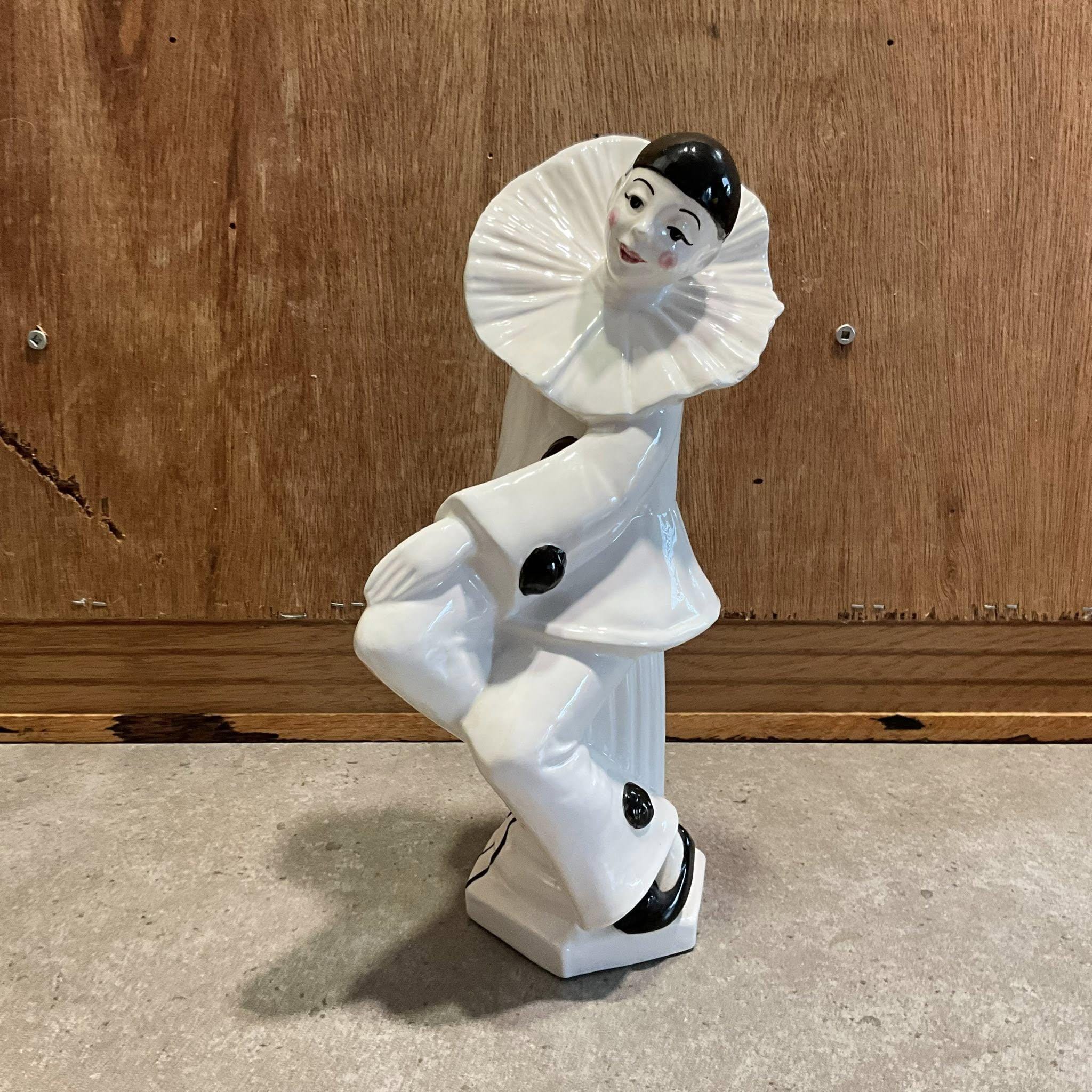 Vintage Art Deco Black and White French Pantomime Character Seated