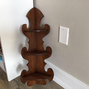 Vintage Wood Corner Wall Shelf - Tiered Hanging Display
